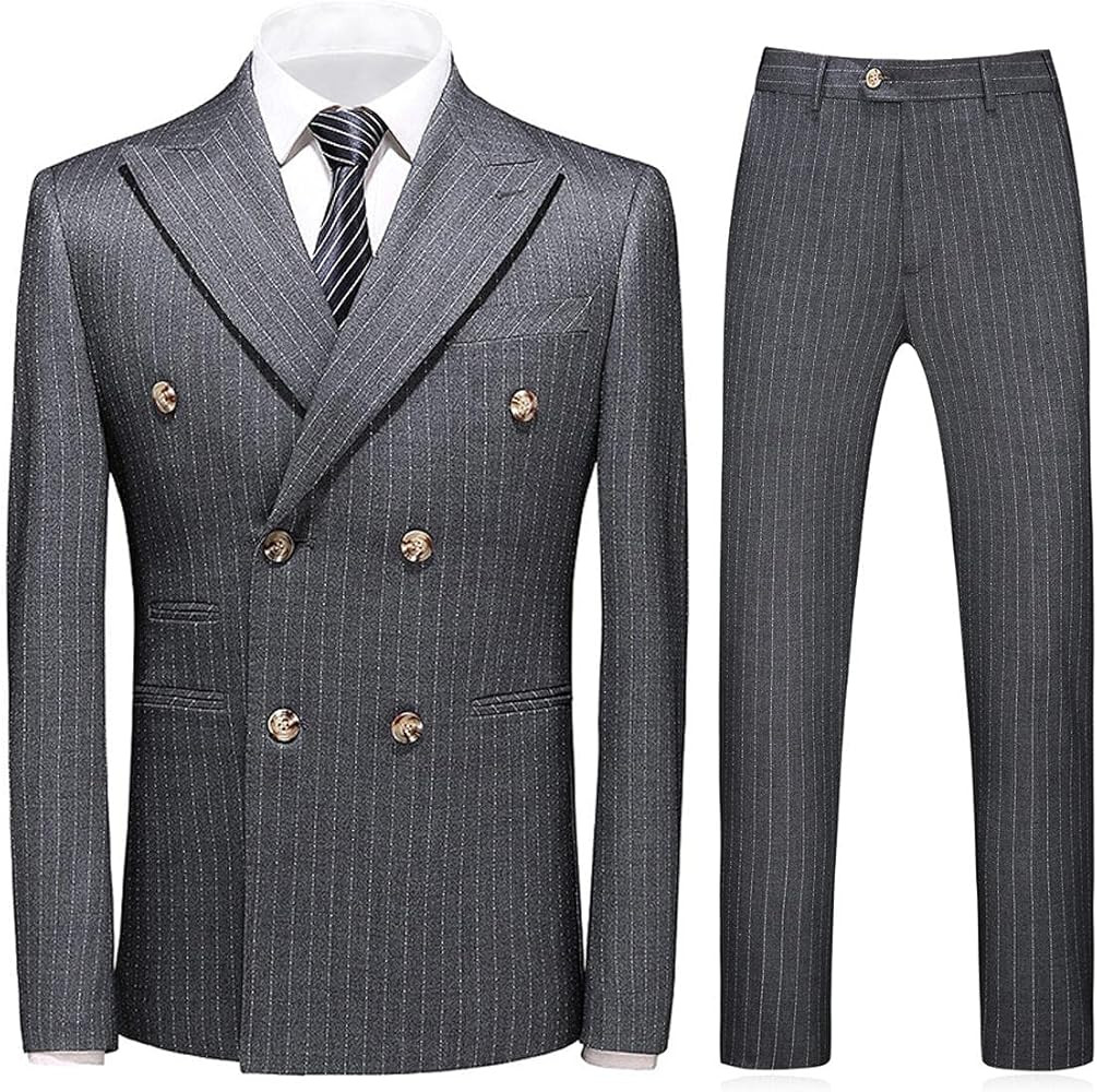 KUDORO Mens Suits 3 Piece Slim Fit Suit Double Breasted Pinstripe Suit Formal Wedding Tuxedo Suit | Amazon (US)
