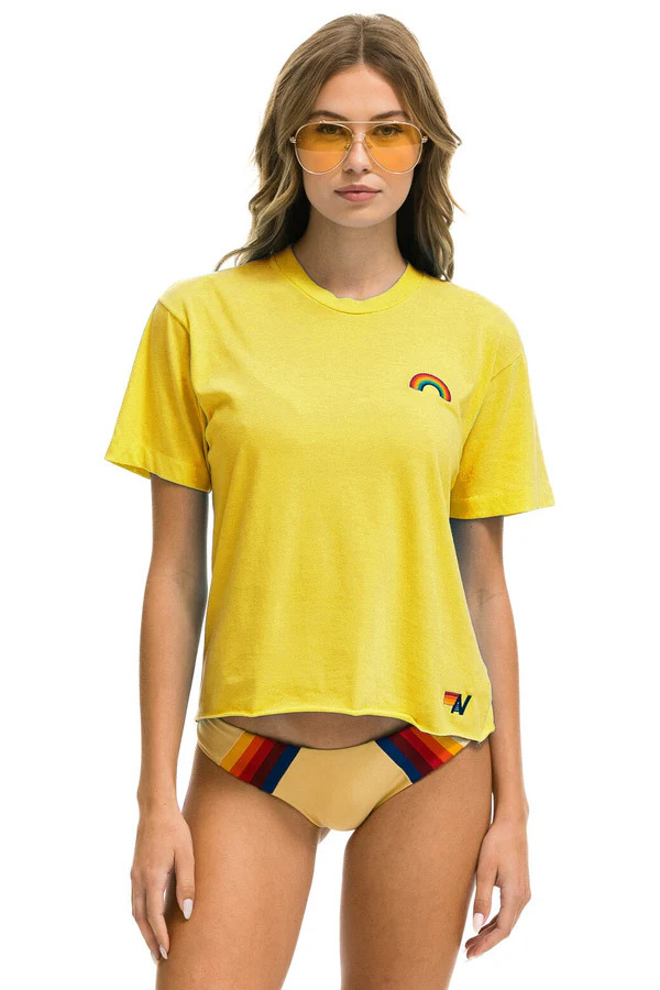 RAINBOW EMBROIDERY BOYFRIEND TEE - LEMON | Aviator Nation