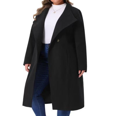 Women's Plus Size Winter Stand Collar Long Sleeve Back Split Long Overcoat - Agnes Orinda 3X Black | Target