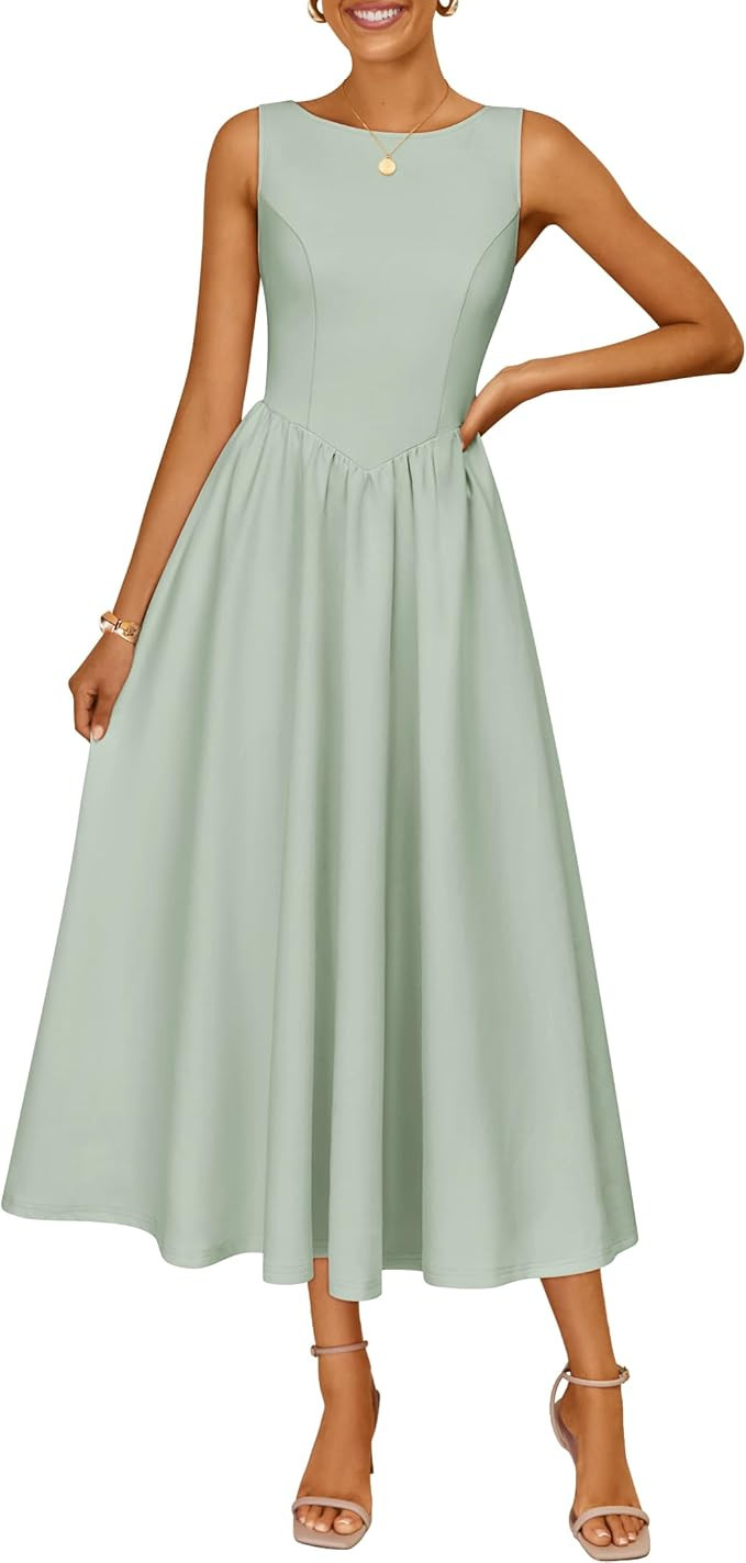 ZESICA Women's Summer Elegant Sleeveless Midi Dresses 2026 Wedding Guest Cocktail Party Crewnenck... | Amazon (US)