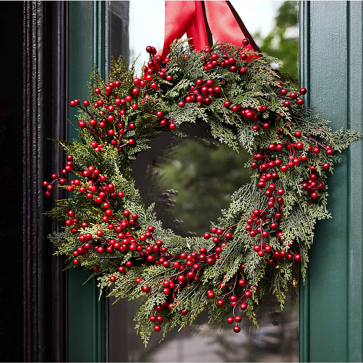Faux Pre-Lit Hemlock & Berry Wreath 28" + Reviews | Crate & Barrel | Crate & Barrel