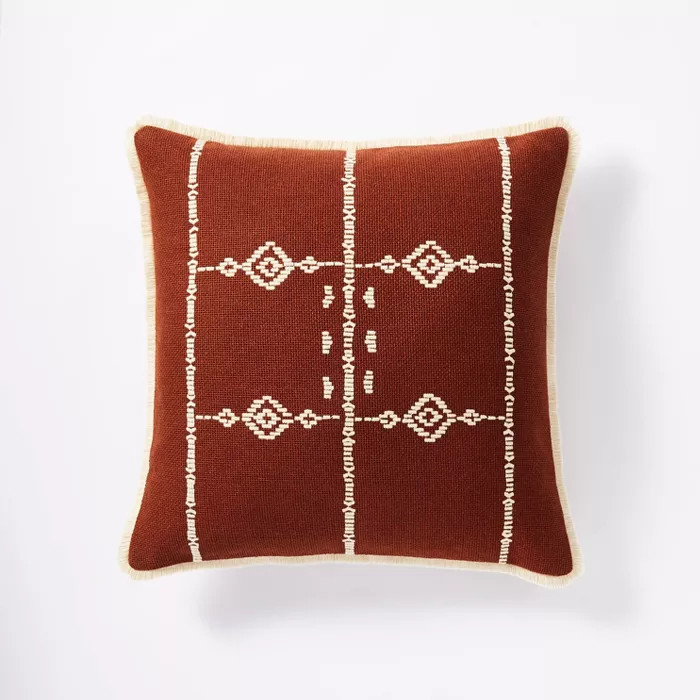 Square Geo Embroidered Throw Pillow Rust - Threshold™ designed with Studio McGee | Target