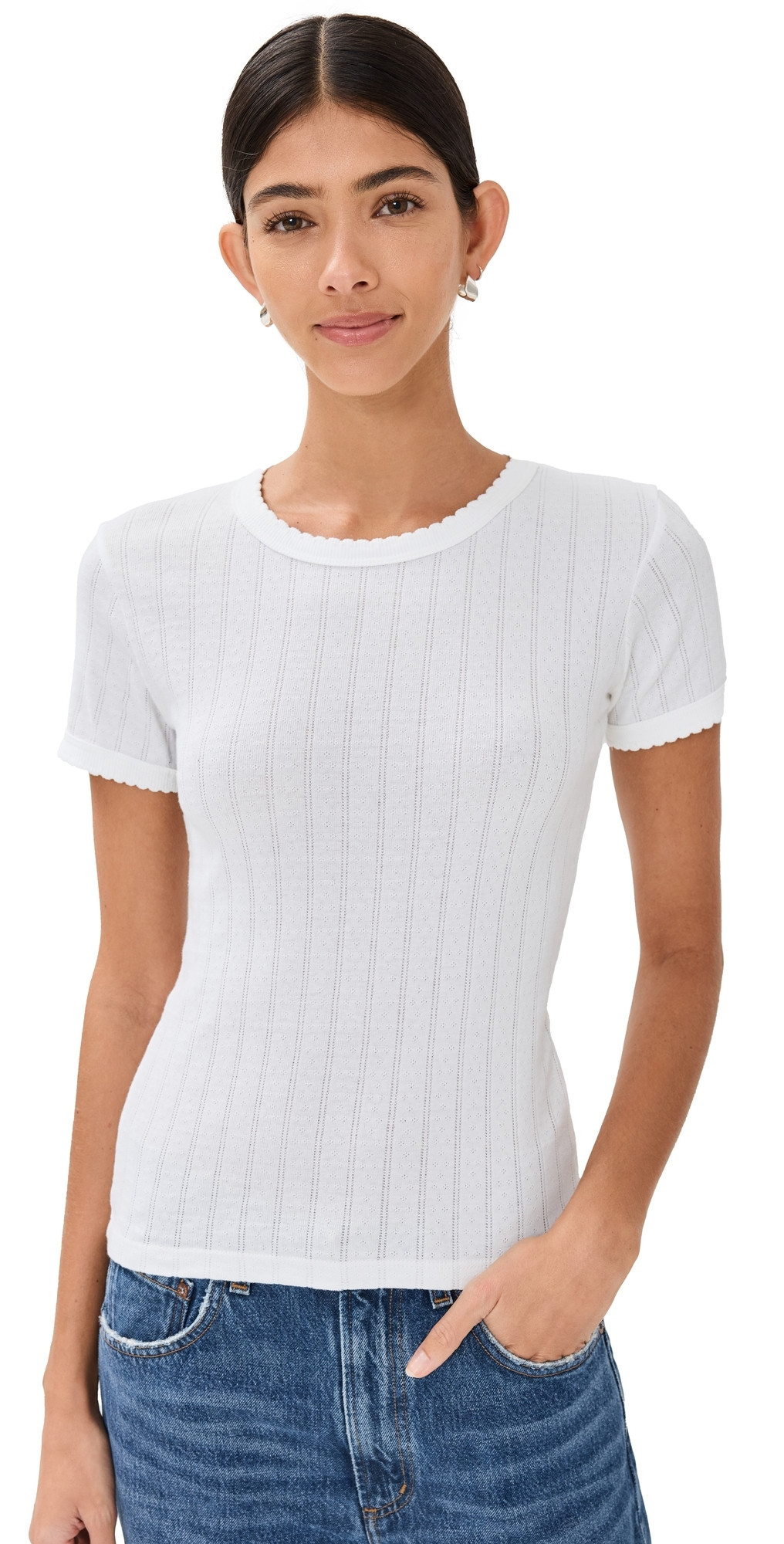 Leset Pointelle Short Sleeve Tee White S | Shopbop