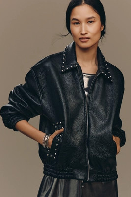 The Rylie Studded Faux-Leather Bomber Jacket by Pilcro | Anthropologie (UK)