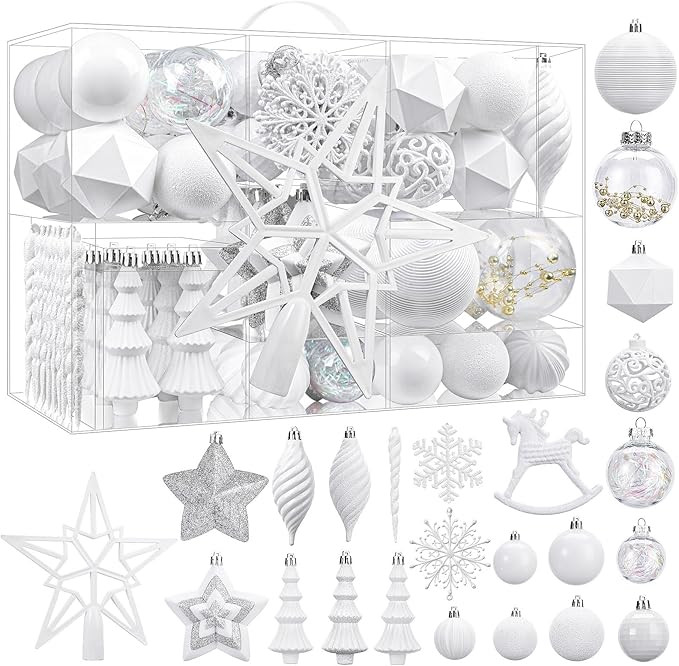 SHareconn 100pcs Christmas Tree Decorations Ornaments Set, Shatterproof Plastic Baubles Decorativ... | Amazon (US)
