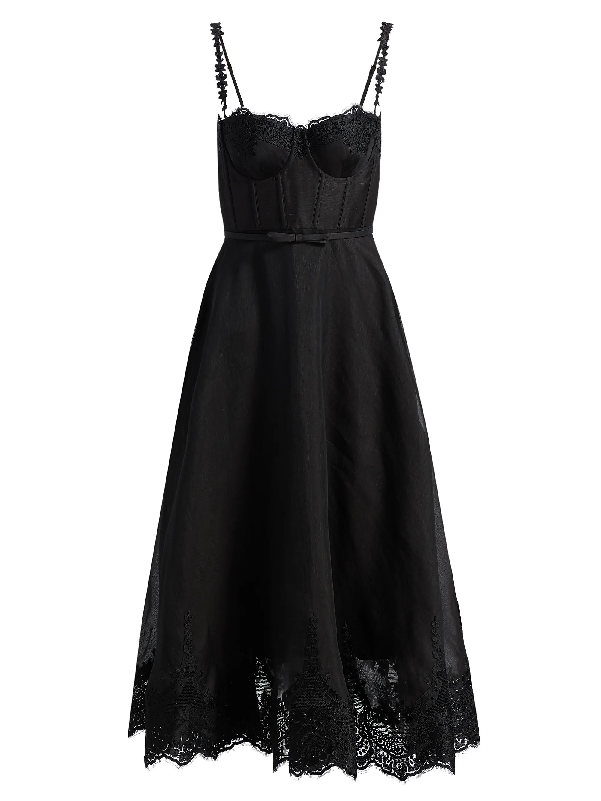 Hypnotic Linen-Silk Lace-Trim Midi-Dress | Saks Fifth Avenue