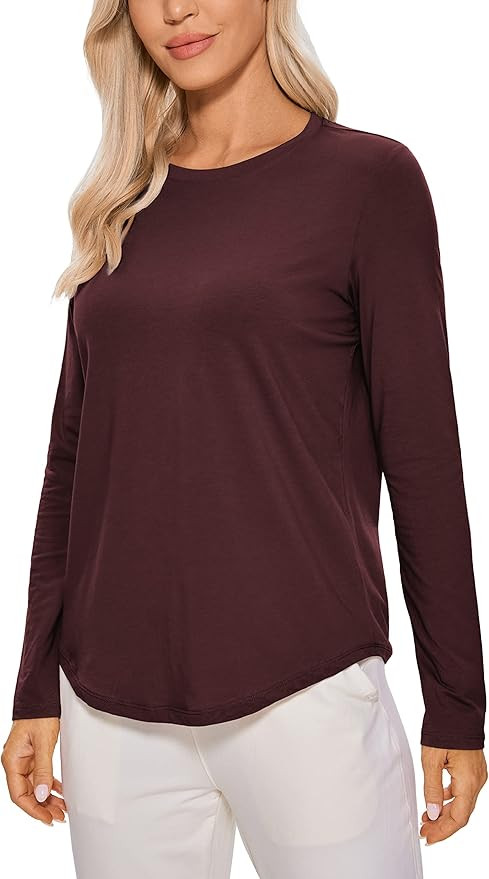 CRZ YOGA Pima Cotton Workout Long Sleeve Shirts for Women Athletic Crewneck Yoga Casual Tops Plai... | Amazon (US)