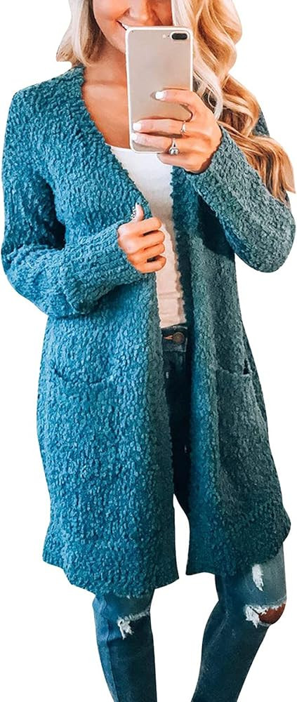 MEROKEETY Women's Long Sleeve Soft Chunky Knit Sweater Open Front Cardigan Outwear Coat | Amazon (US)