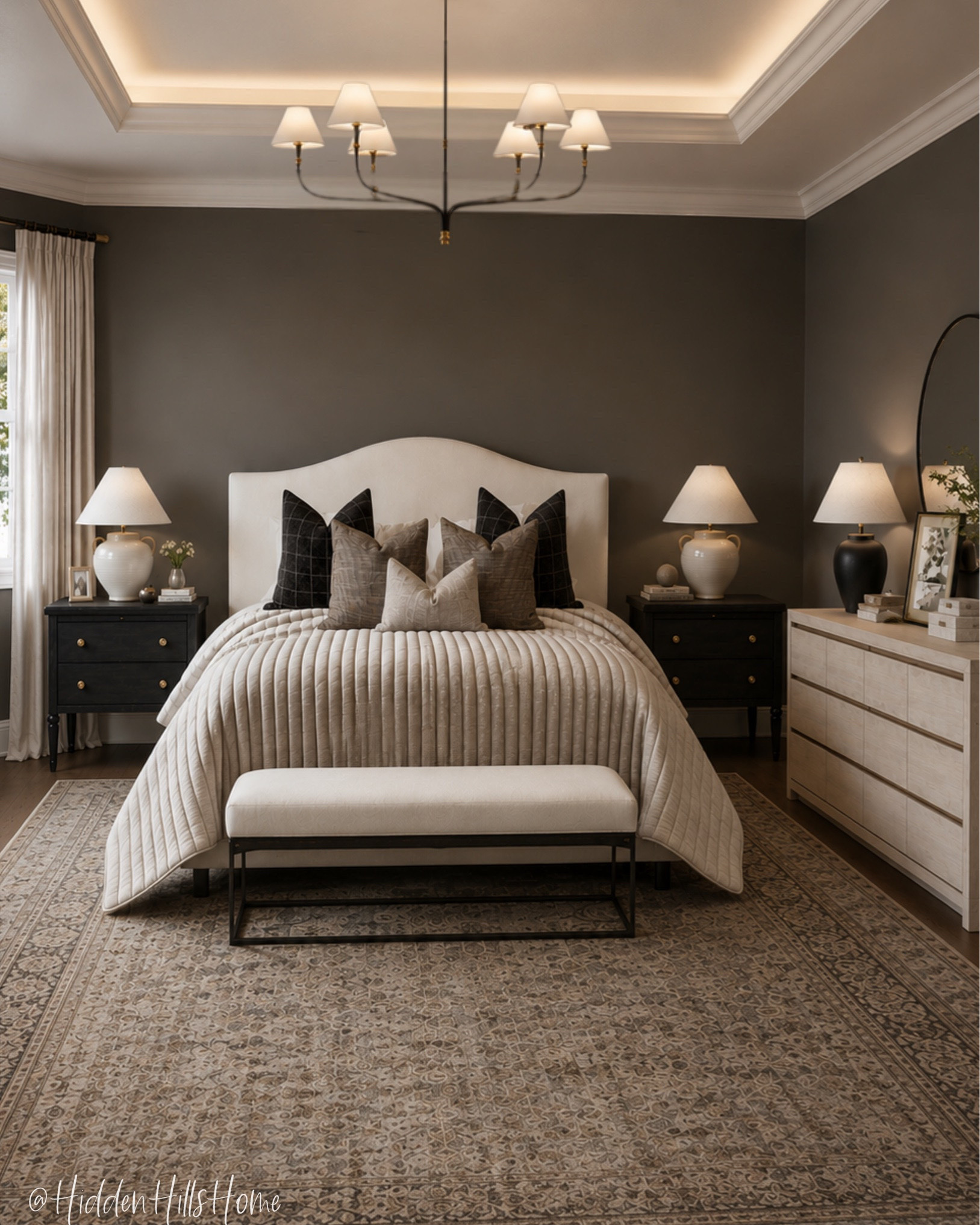 Bedroom decor, bedroom mood board, home decor ideas, bedroom design, bedroom inspiration, nightstands, bedroom dresser, rug #bedroom
Wall color is SW Urbane Bronze

#LTKSaleAlert #LTKHome #LTKSeasonal