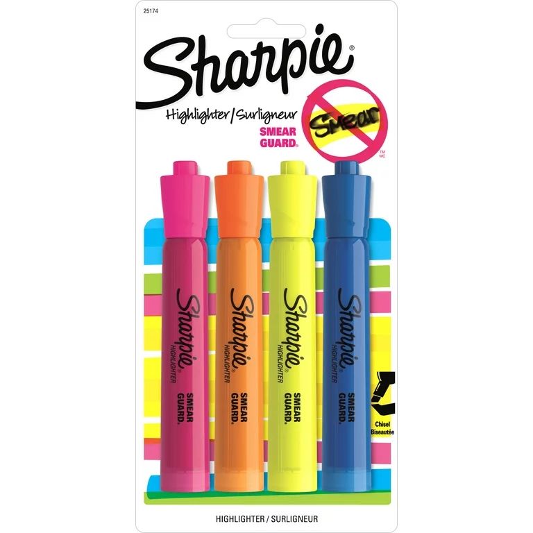 Sharpie Tank Style Highlighters, Chisel Tip, Assorted Colors, 4 Count - Walmart.com | Walmart (US)