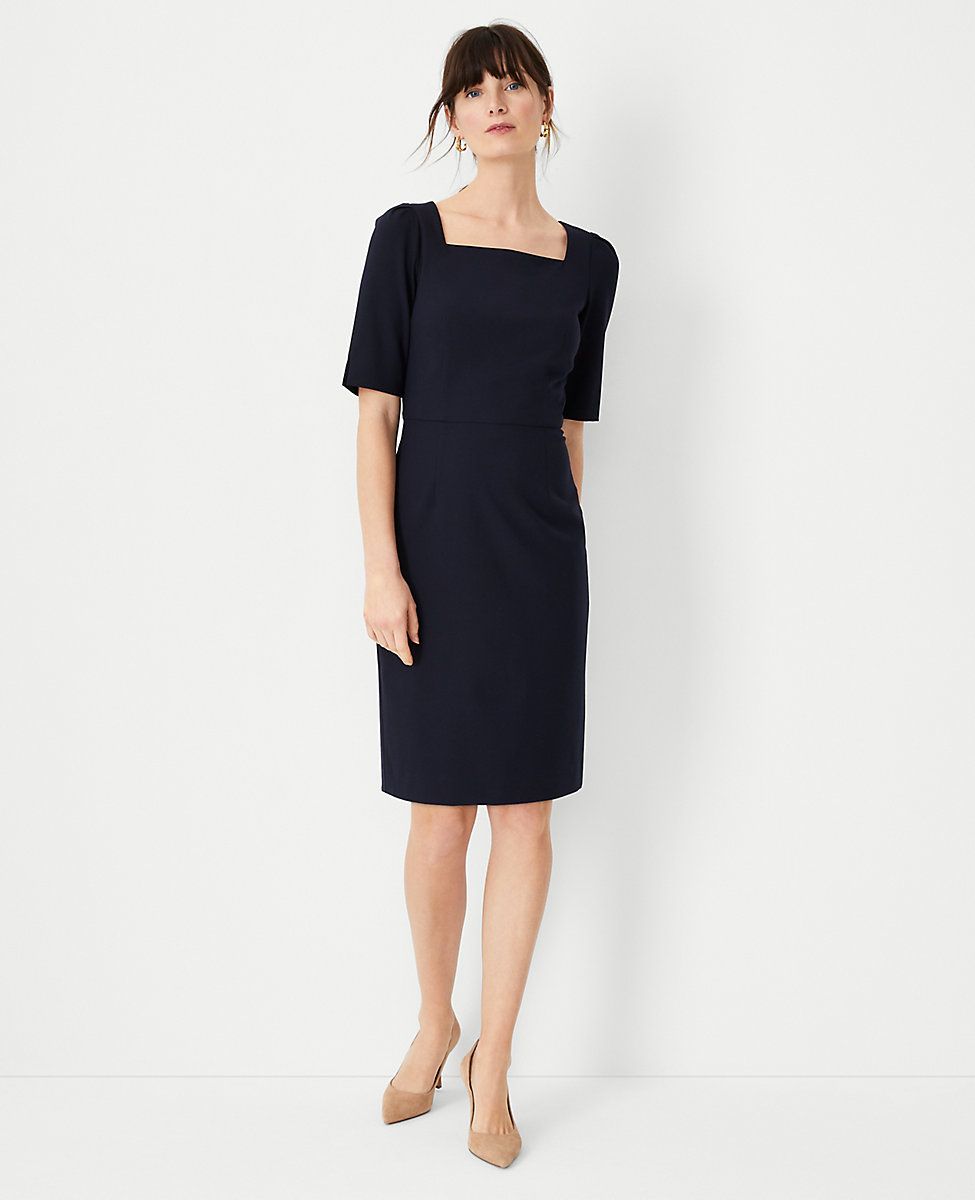 The Elbow Sleeve Square Neck Dress in Seasonless Stretch | Ann Taylor (US)