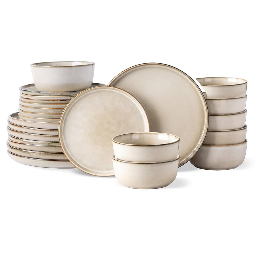GBHOME Ceramic Dinnerware Sets for 8, 24 Pieces Stoneware Plates and Bowls Sets, Scratch Resistan... | Amazon (US)
