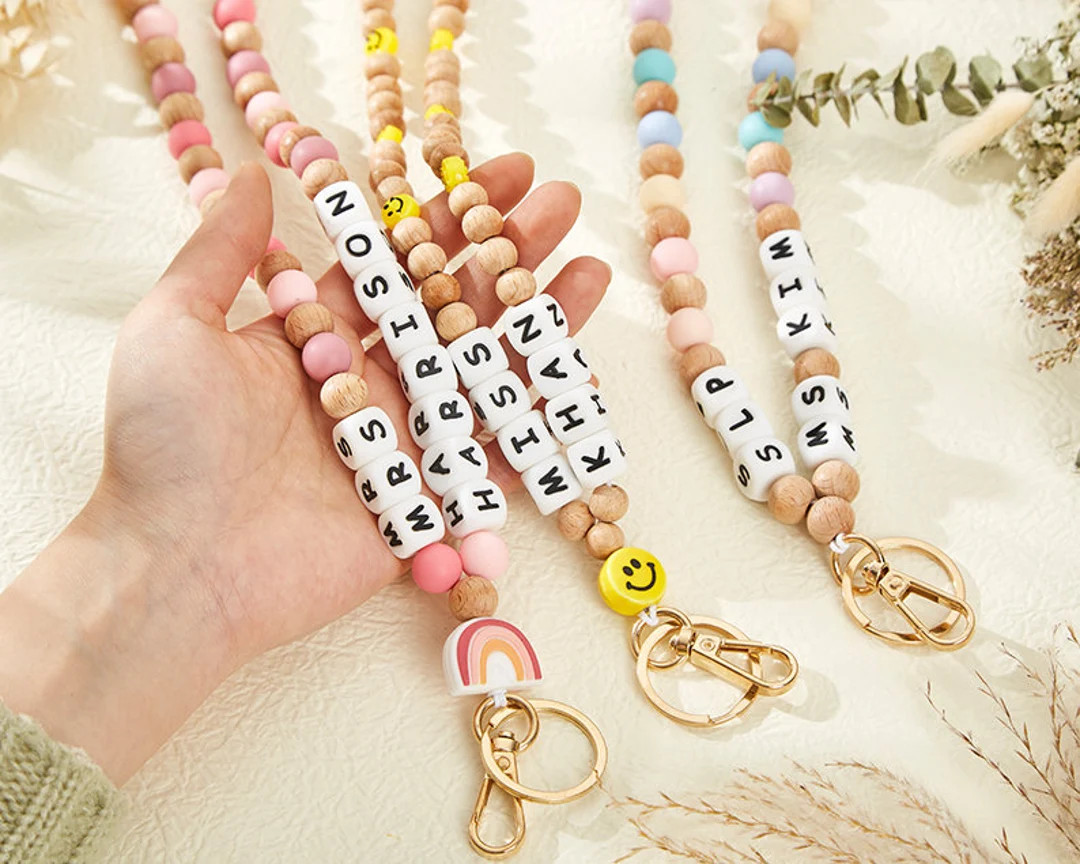 Personalized Teacher Lanyard Beaded Wooden Teacher Lanyard With Name Beaded Wooden Beads Custom L... | Etsy (US)