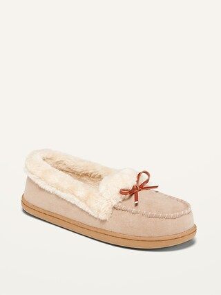Water-Repellent Faux-Fur-Lined Moccasin Slippers for Women | Old Navy (CA)
