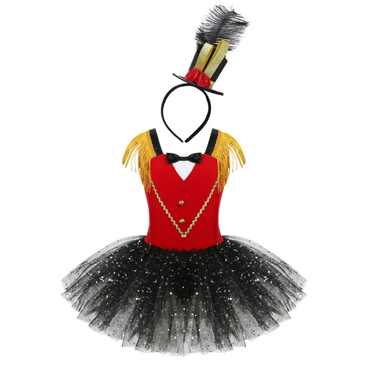 DPOIS Girls Circus Ringmaster Sequins Tassels Tutu Dress Red 8 | Walmart (US)
