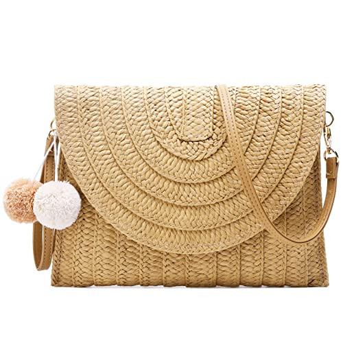 Straw Clutch Purses for Women Beach Purse Envelope Bag Woven Crossbody Bags Shoulder Handbags (Straw Brown) | Amazon (CA)