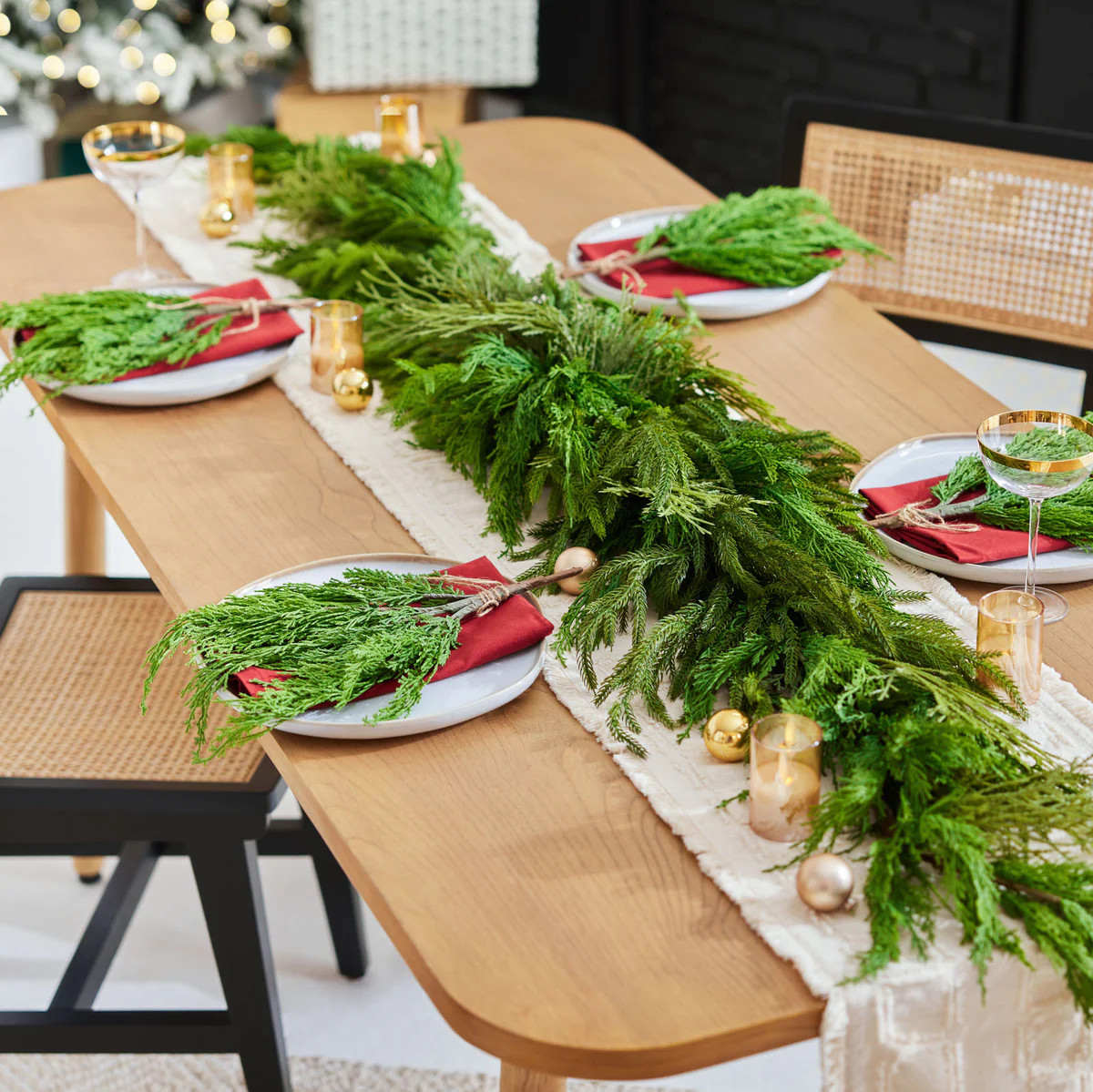 Real Touch Winter Greenery with Cypress, Norfolk & Pine Christmas Long Centerpiece Table Large Ru... | Darby Creek Trading