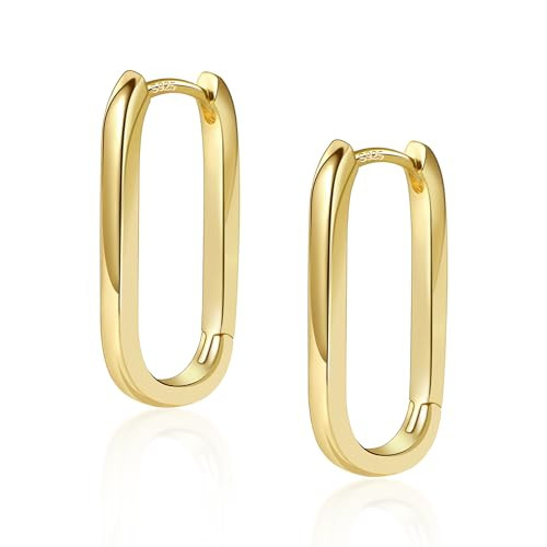 14K Gold Plated Sterling Silver Earrings Small Gold Hoop Earrings for Women Rectangle Hypoallergenic Square Hoops Earring for Women Trendy | Amazon (US)