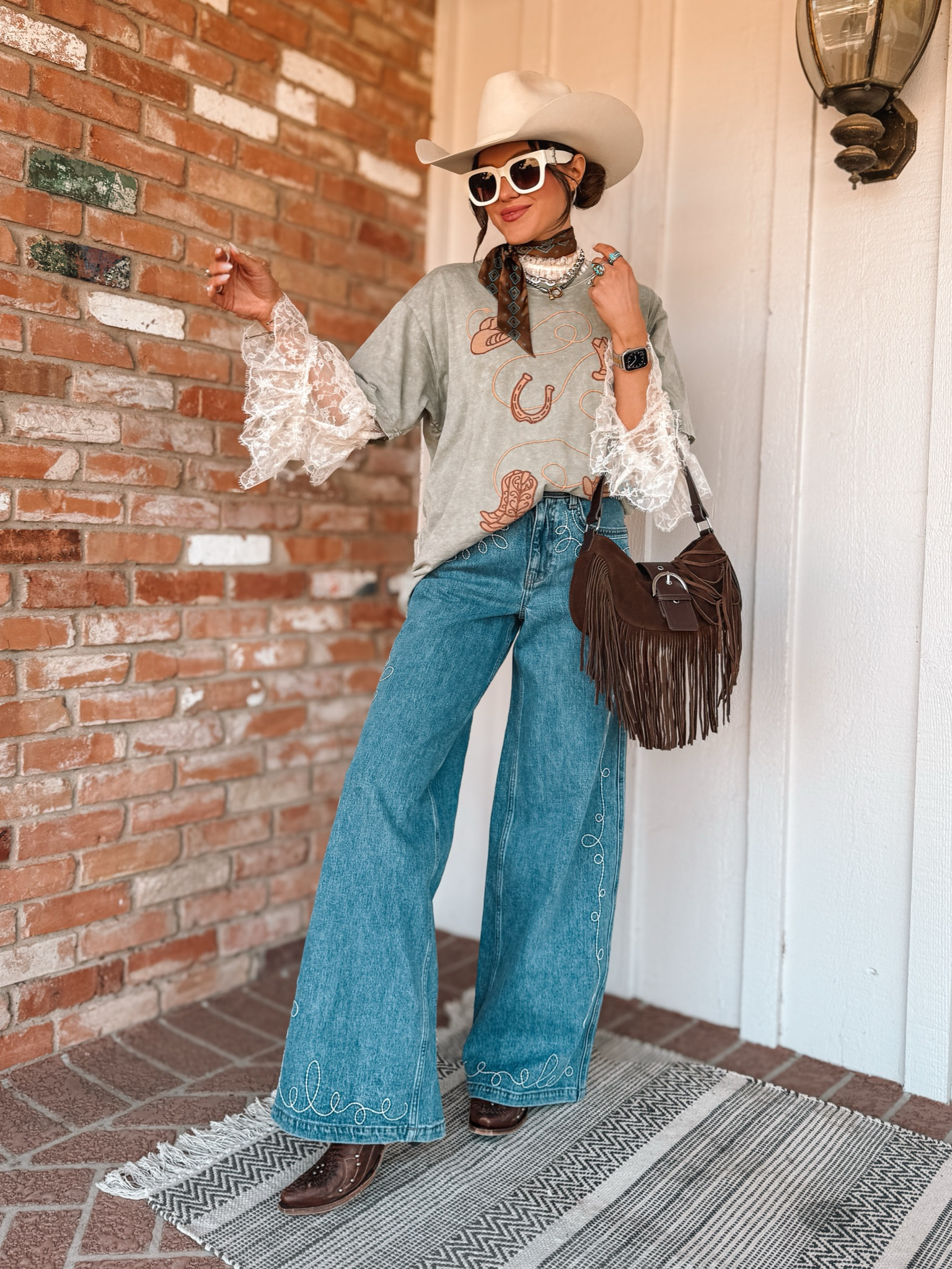 Exact Scarf: fringe scarves 
Exact Tee: southern house clothing 
Exact Hat: American hat co

Lane boots: cossette - “TXCARA” for discount 
Gigi pip hats: “CARAK15” for discount 

#westernfashion #western 

#LTKSaleAlert #LTKFindsUnder50 #LTKStyleTip
