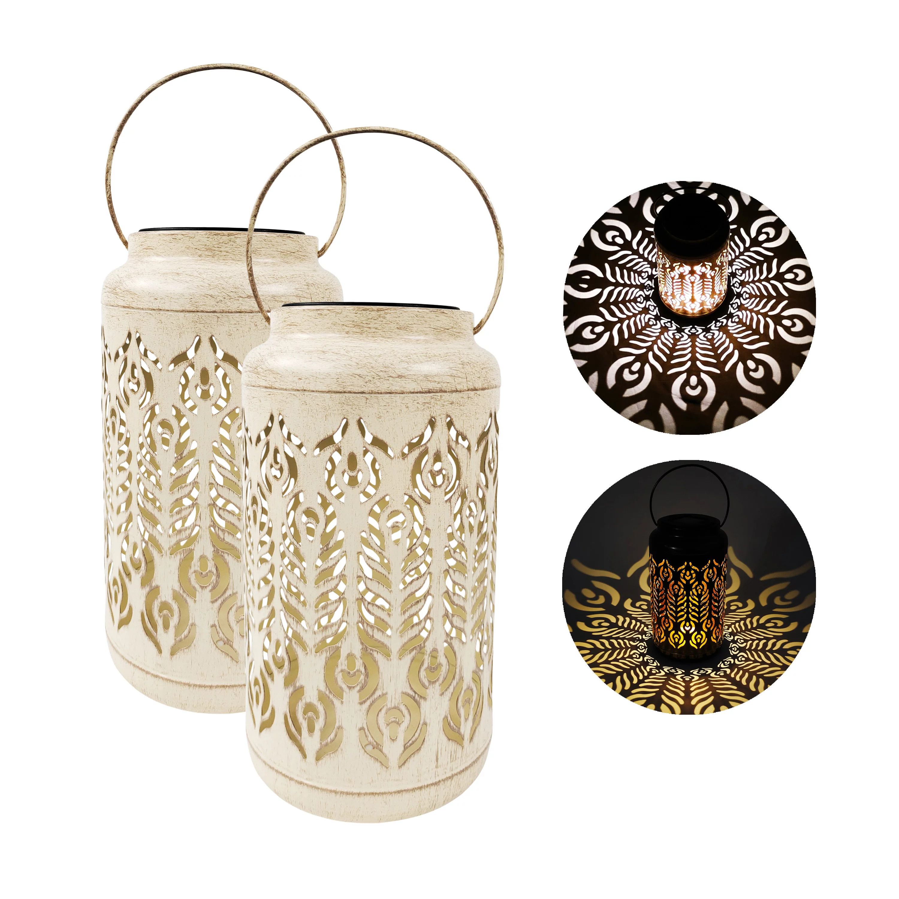 Bliss Outdoors Set of 2 Solar LED Lanterns W/ Phoenix Feather Design & Hand Painted Finish, 9-in.... | Walmart (US)