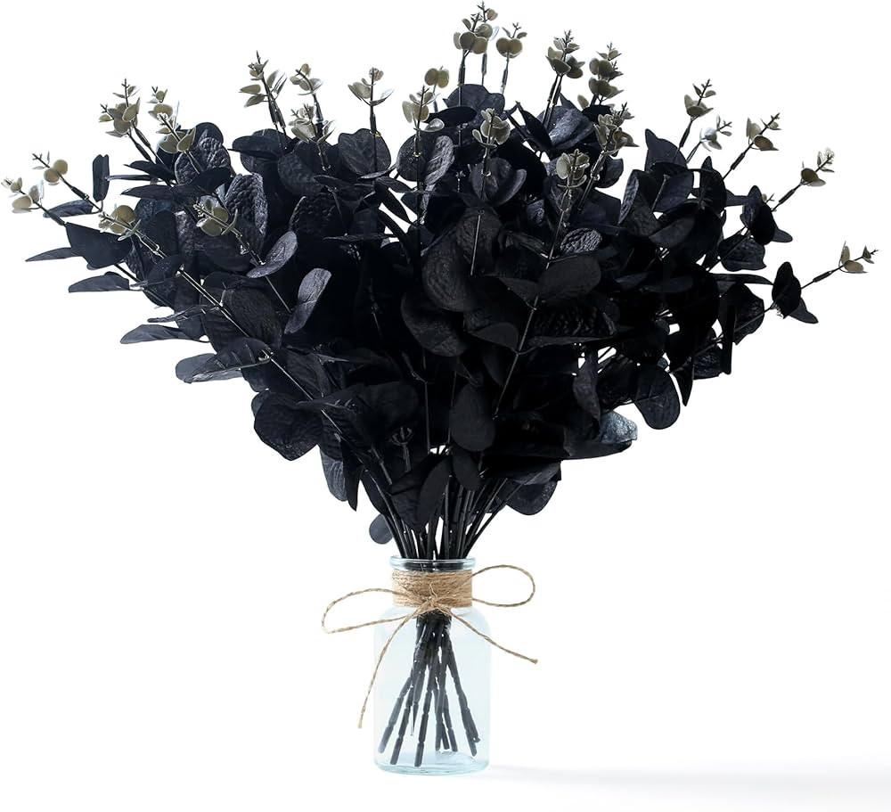 SITUMEIZI 10 Pcs Black Eucalyptus Stems Black Flower Artificial Eucalyptus Black Fake Flowers for... | Amazon (US)