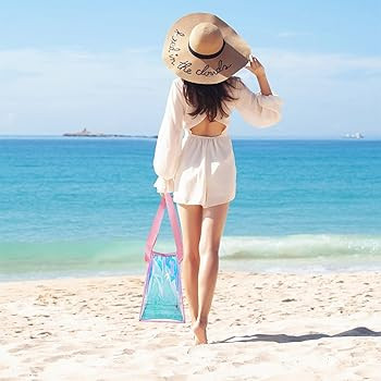 Clear Beach Tote Bag for Women with Phone Pouch, Tip-Proof Iridescent Pool Tote Bag for Swim | Amazon (US)