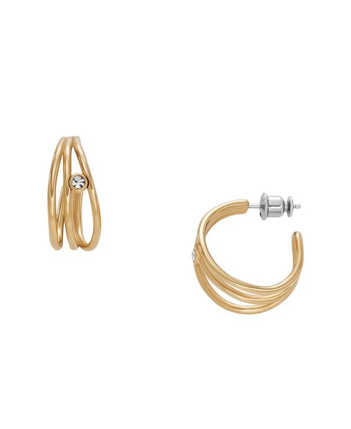 Skagen Women's Glitz Wave Gold-Tone Stainless Steel Hoop Earrings - Macy's | Macy's