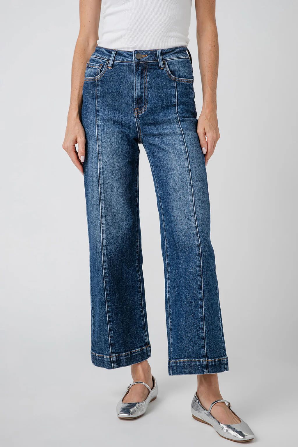 Risen Mia High Rise Front Seam Wideleg Ankle Jeans | Social Threads