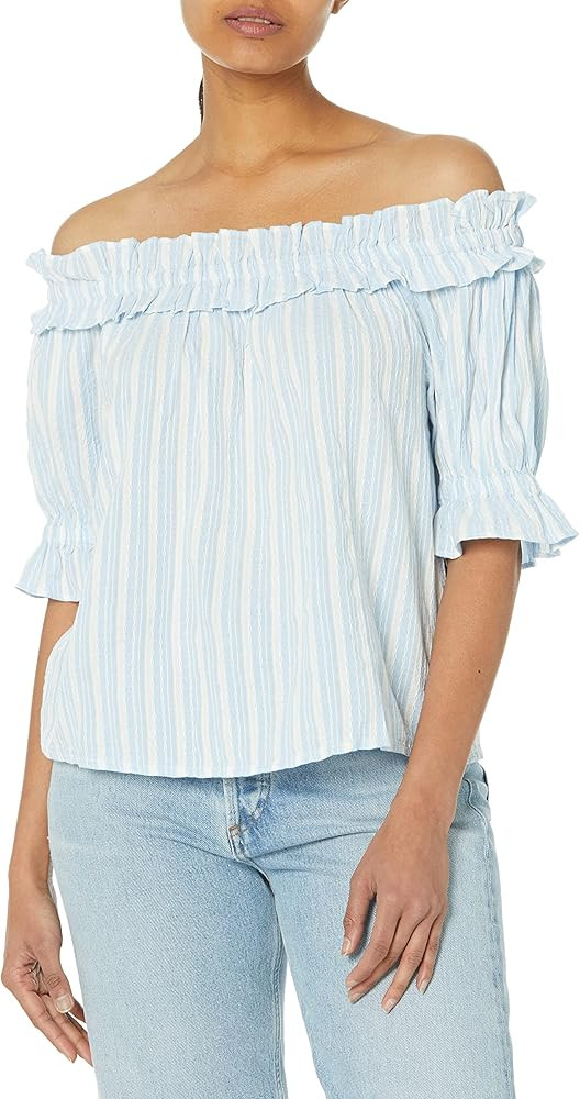 Tommy Hilfiger Women's Stripes Ruffles Off the Shoulder Casual | Amazon (US)
