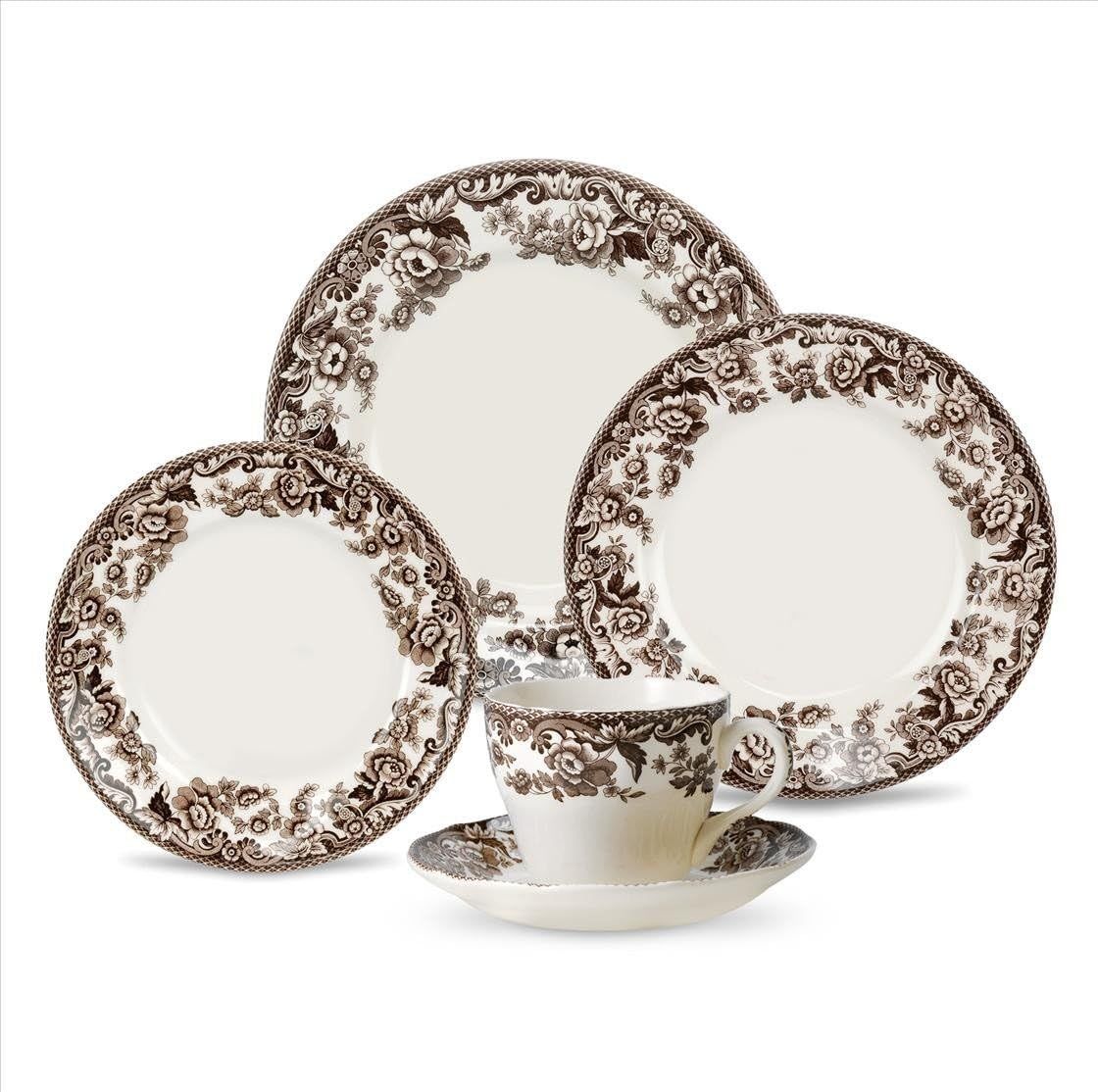 Spode Delamere 5 Piece Place Setting, Brown Earthenware, Includes Dinner Plate, Salad Plate, Brea... | Amazon (US)