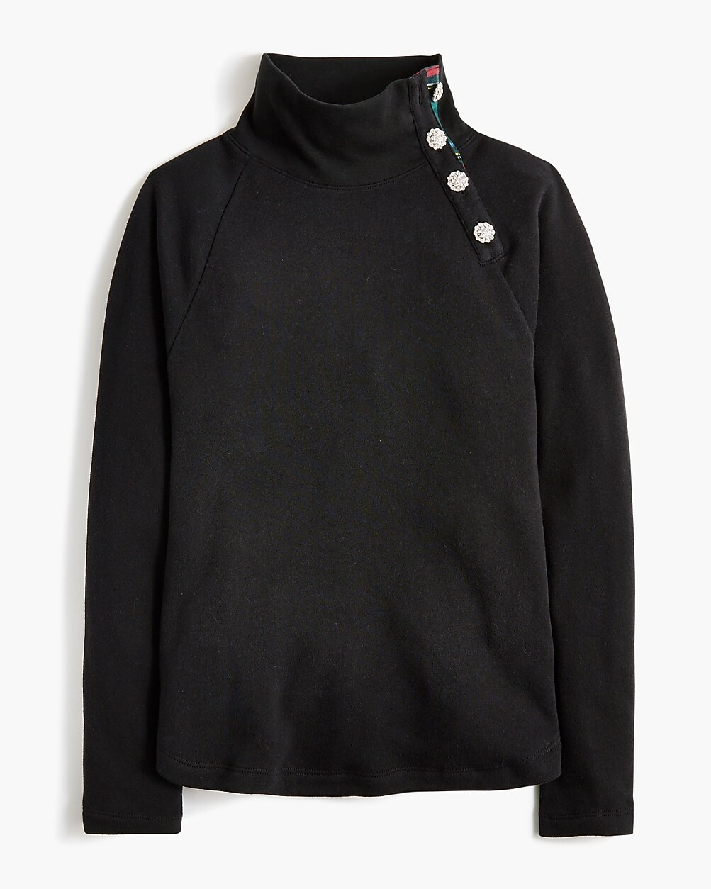 Tartan wide jeweled button-neck pullover sweatshirt | J.Crew Factory