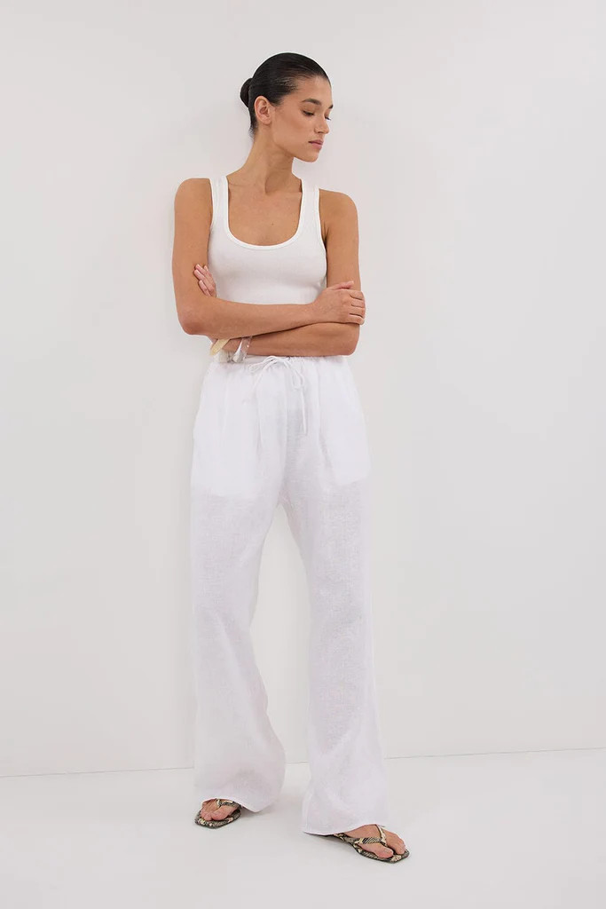 CARLA WHITE DRAWSTRING LINEN PANT | DISSH