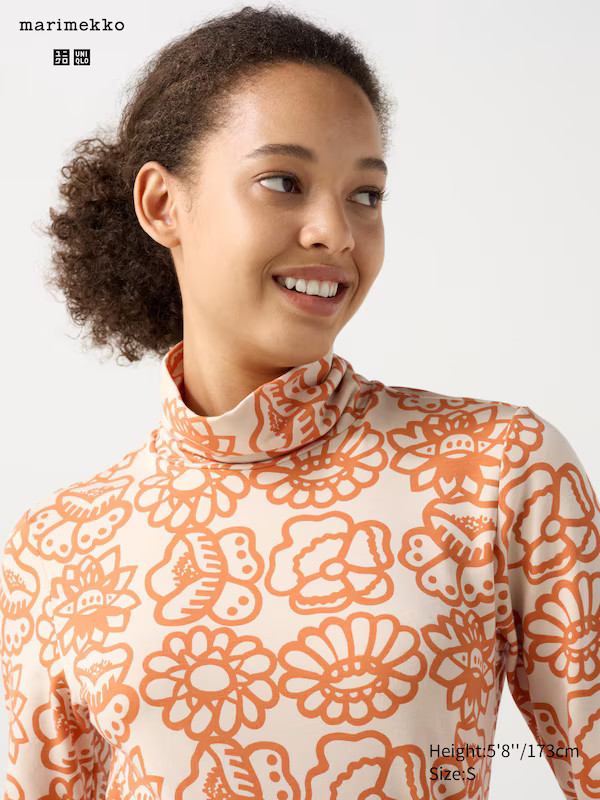 T-Shirt HEATTECH Col Roulé Manches Longues (fleuri) | Uniqlo FR