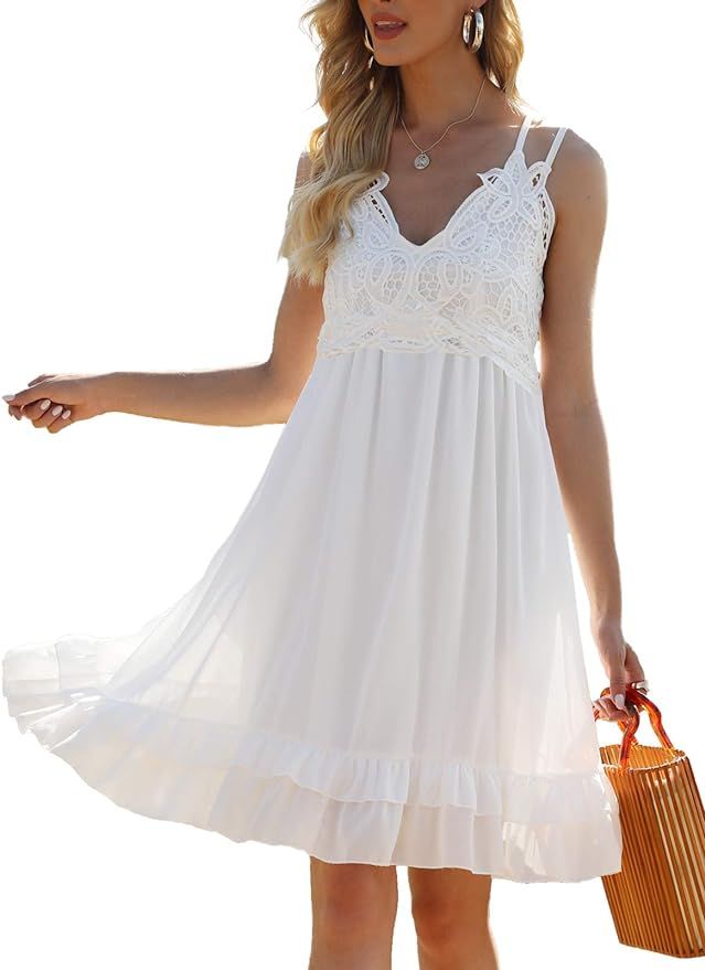 Feager Womens Summer V Neck Adjustable Spaghetti Strap Lace Dresses Sleeveless Flowy Short Dresse... | Amazon (US)