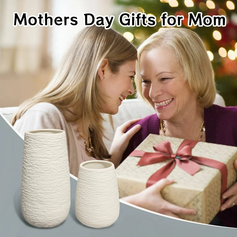 LIFFY White Ceramic Vases - Set of 2 Wide Mouth Decorative Vases for Home and Office Decor | Walmart (US)