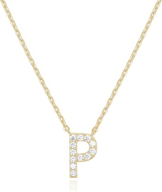 PAVOI 14K White Gold Plated Cubic Zirconia Initial Necklace | Letter Dainty Necklaces for Women | Amazon (US)