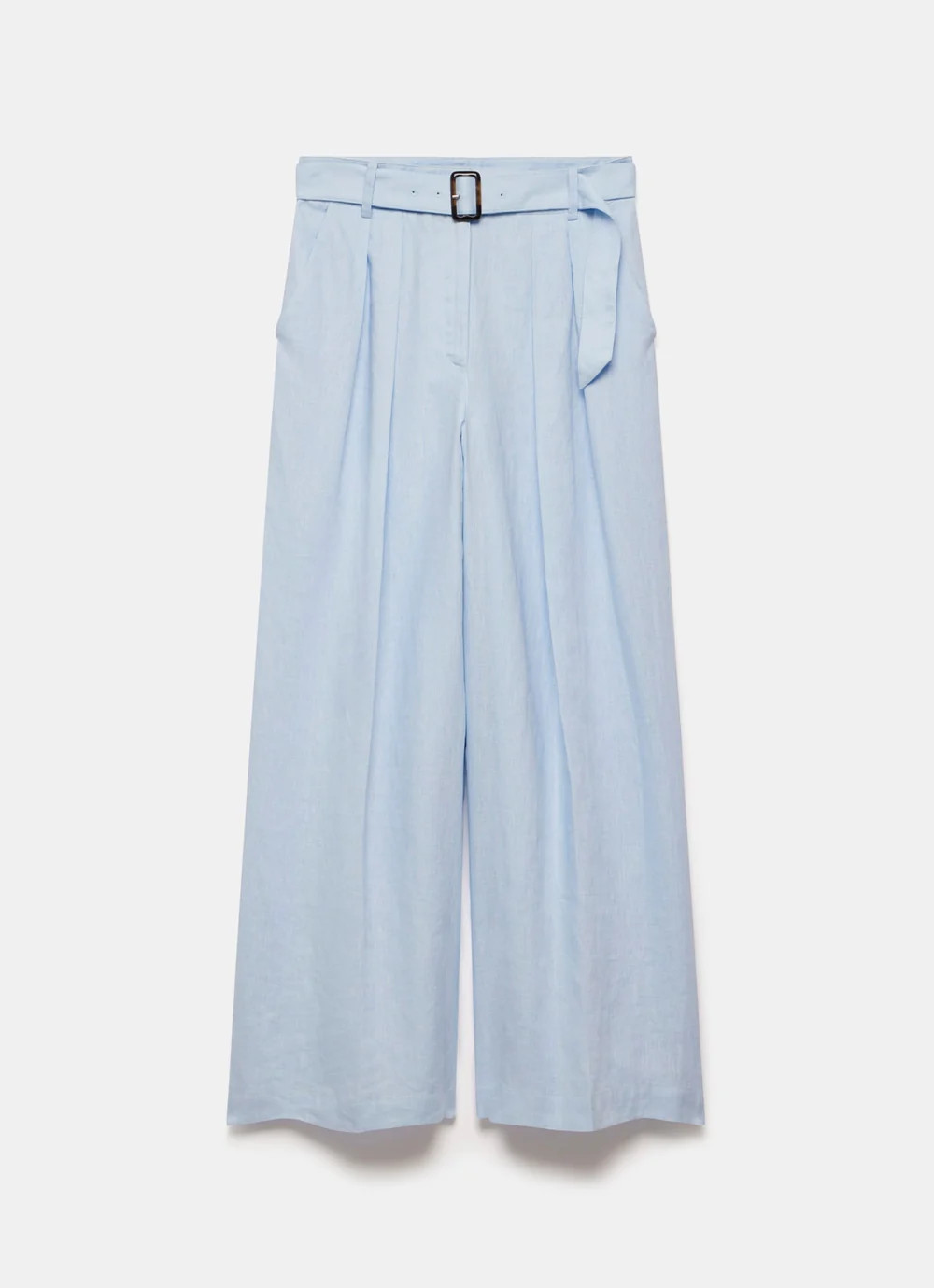 Blue Linen Belted Trousers | Mint Velvet