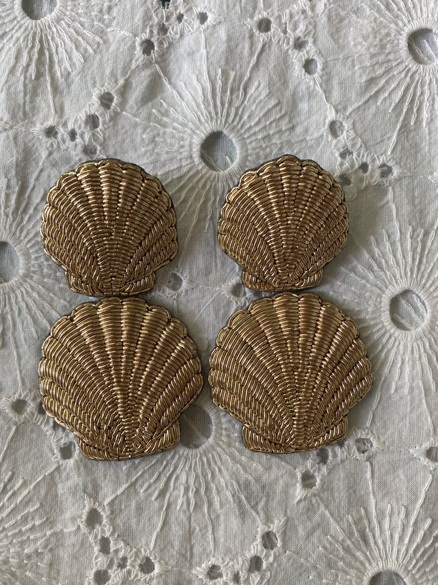 In Stock Now - Hand Embroidered Gold Double Scallop Earring (Flat Back | SUE SARTOR