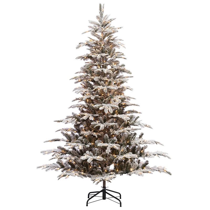 Puleo International 7.5 Foot Flocked Aspen Fir Prelit Artificial Christmas Tree w/1,319 Branch Ti... | Target