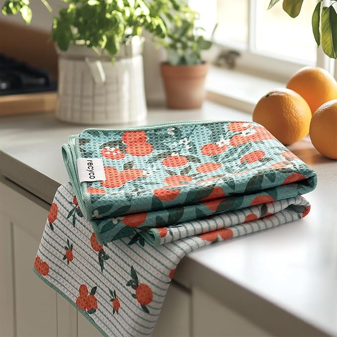 RECYCO Waffle Kitchen Towel Set of 2 - Quick Dry Microfiber Sustainable Dish Towels - Ultra Absor... | Amazon (US)