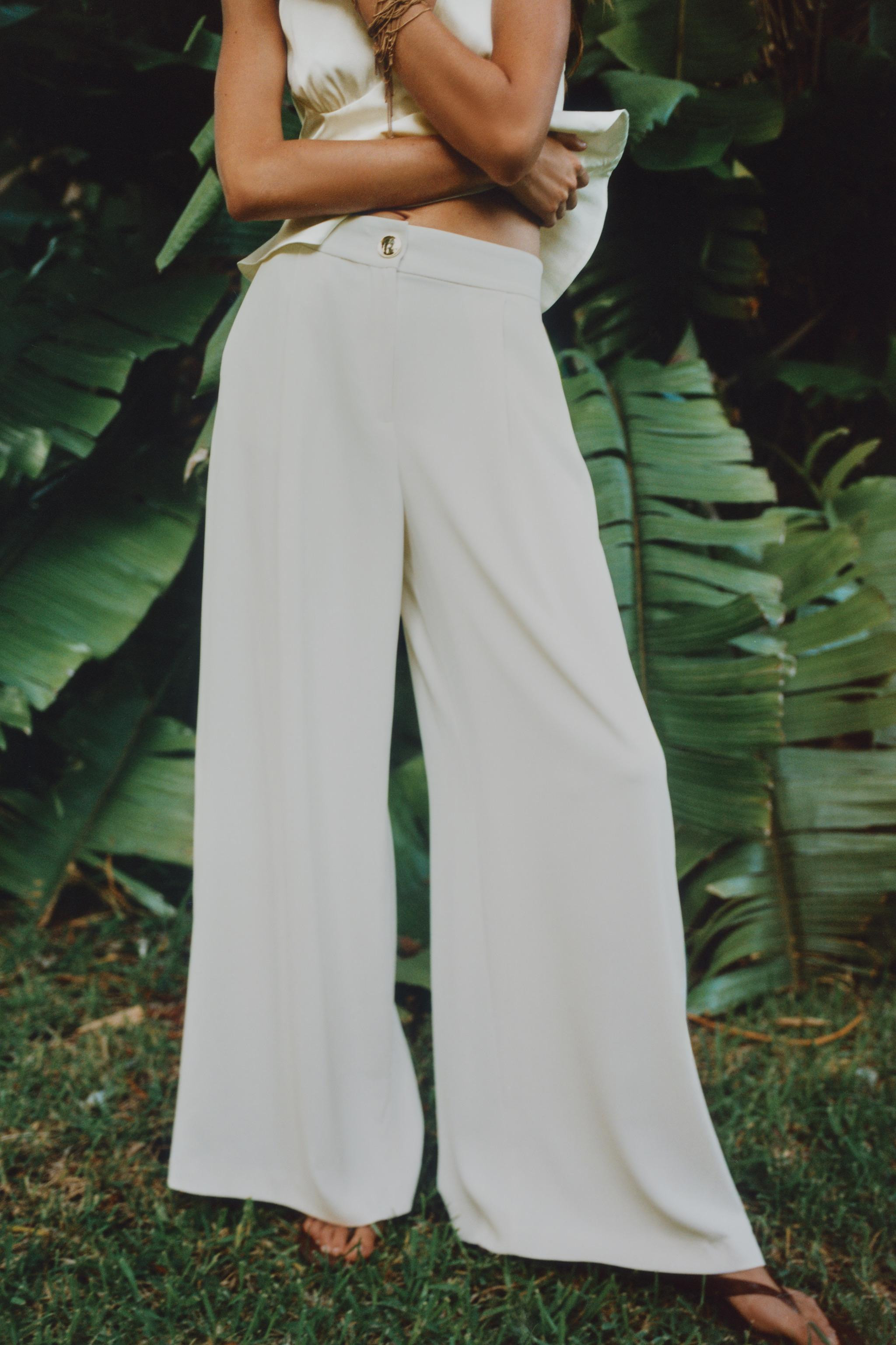 GOLD BUTTON PALAZZO PANTS | Zara US