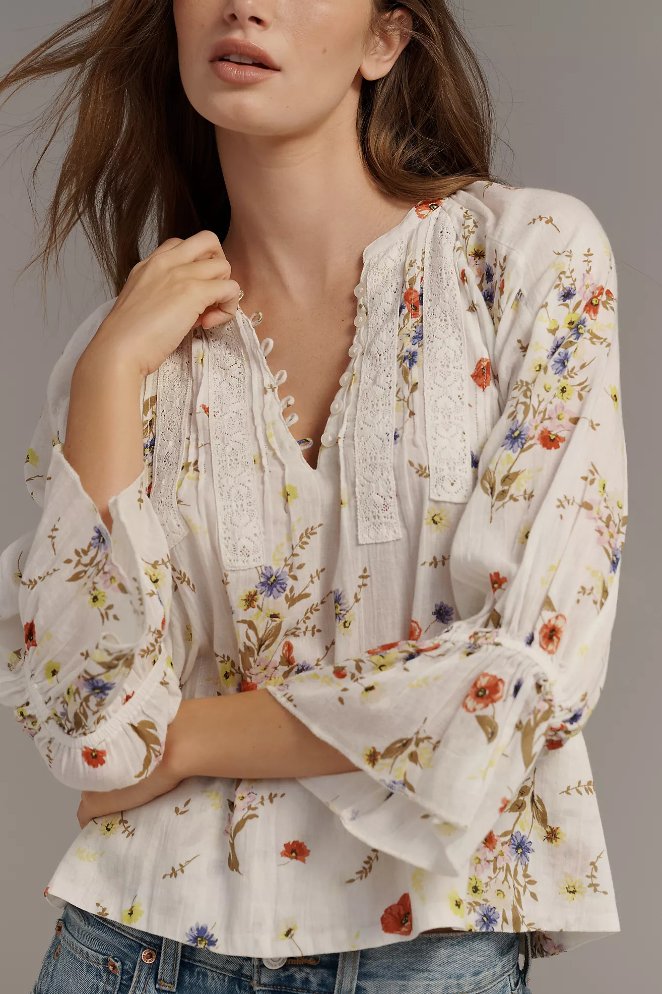 By Anthropologie Cotton Pintuck V-Neck Blouse | Anthropologie (US)