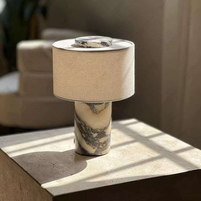 Marble Luxury Stone Rechargeable Touch Table Lamp, Cylindrical Shape, Linen Cloth Fiber Lampshade... | Amazon (US)