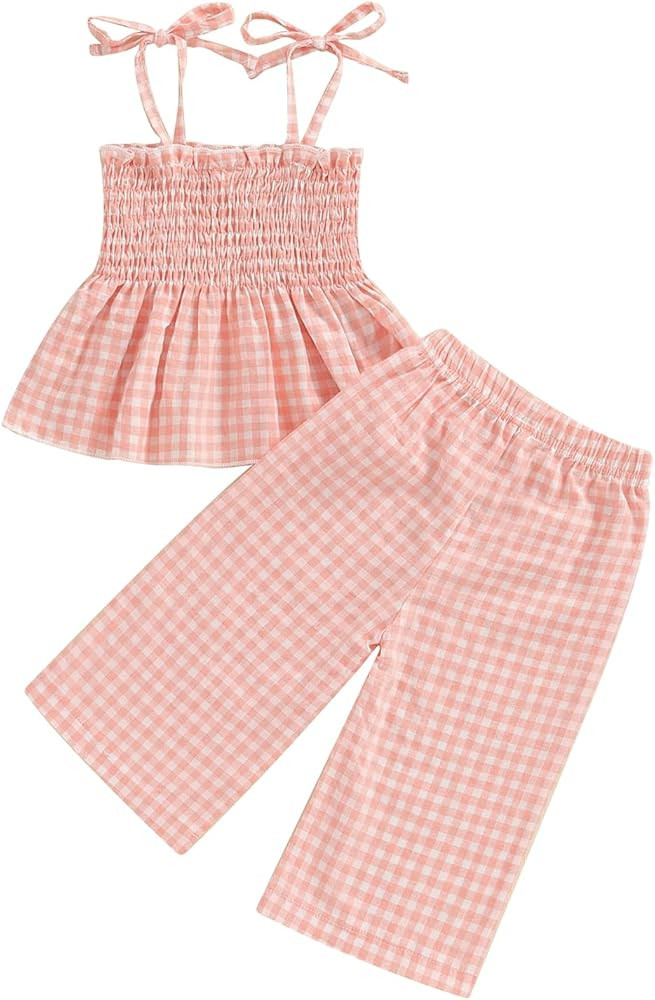 VISGOGO Infant Baby Toddler Girls Clothes Solid Color Sleeveless Camisole Linen Pants Set Baby Su... | Amazon (US)