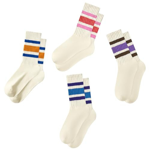 American Trends Novelty Cute Crew Socks For Women Striped Mid Calf Vintage Socks Casual Cotton Sock Multicolor4-3 | Amazon (US)