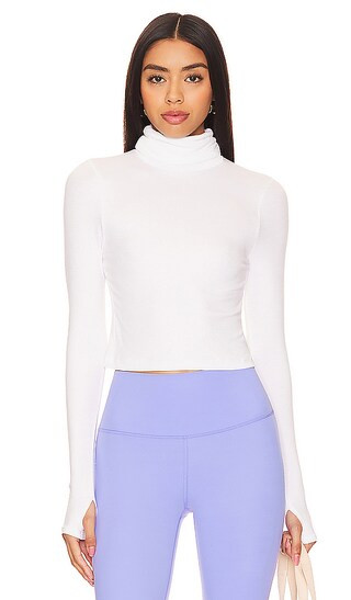 Jackson Rib Cropped Turtleneck Top in White | Revolve Clothing (Global)