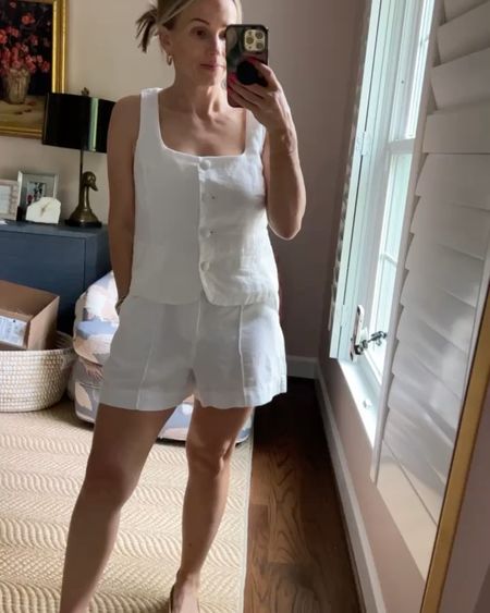 This white button up vest top from J.Crew is SO cute and nursing friendly. Size 4. Linen shorts are Madewell size 2. Abercrombie Jean shorts are size 27. J.Crew sweater is size small. 

#LTKSeasonal #LTKStyleTip #LTKxMadewell