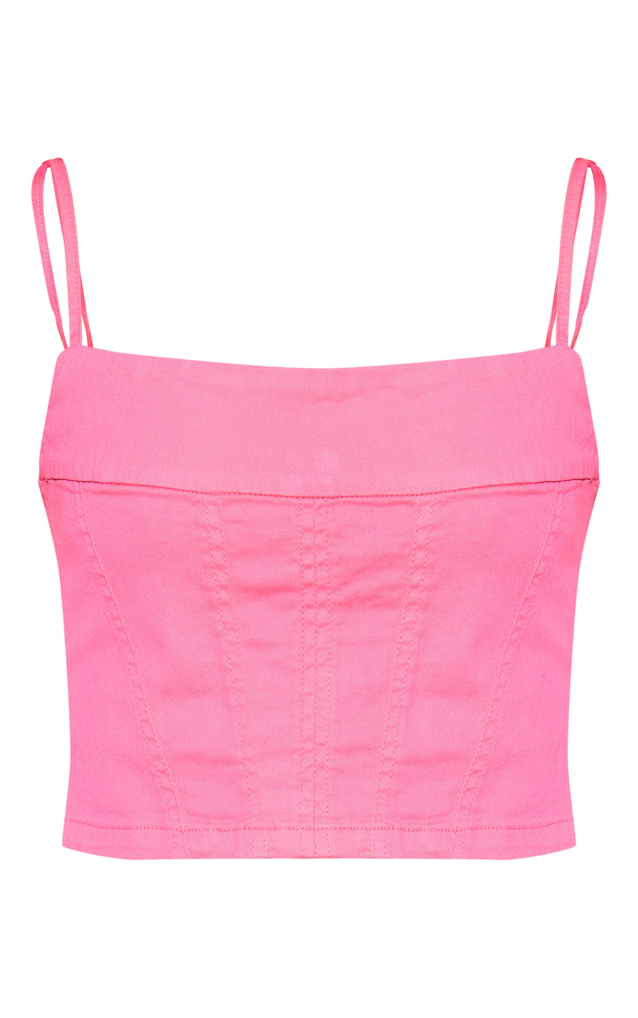 Bright Pink Denim Corset Crop Top | Denim | PrettyLittleThing US