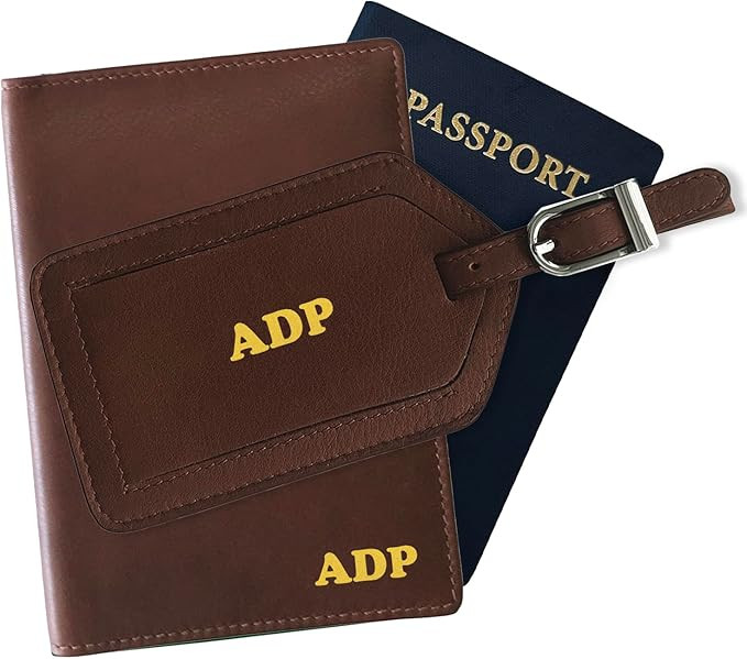 Personalized Monogrammed Toffee Leather RFID Passport Wallet and Luggage Tag | Amazon (US)