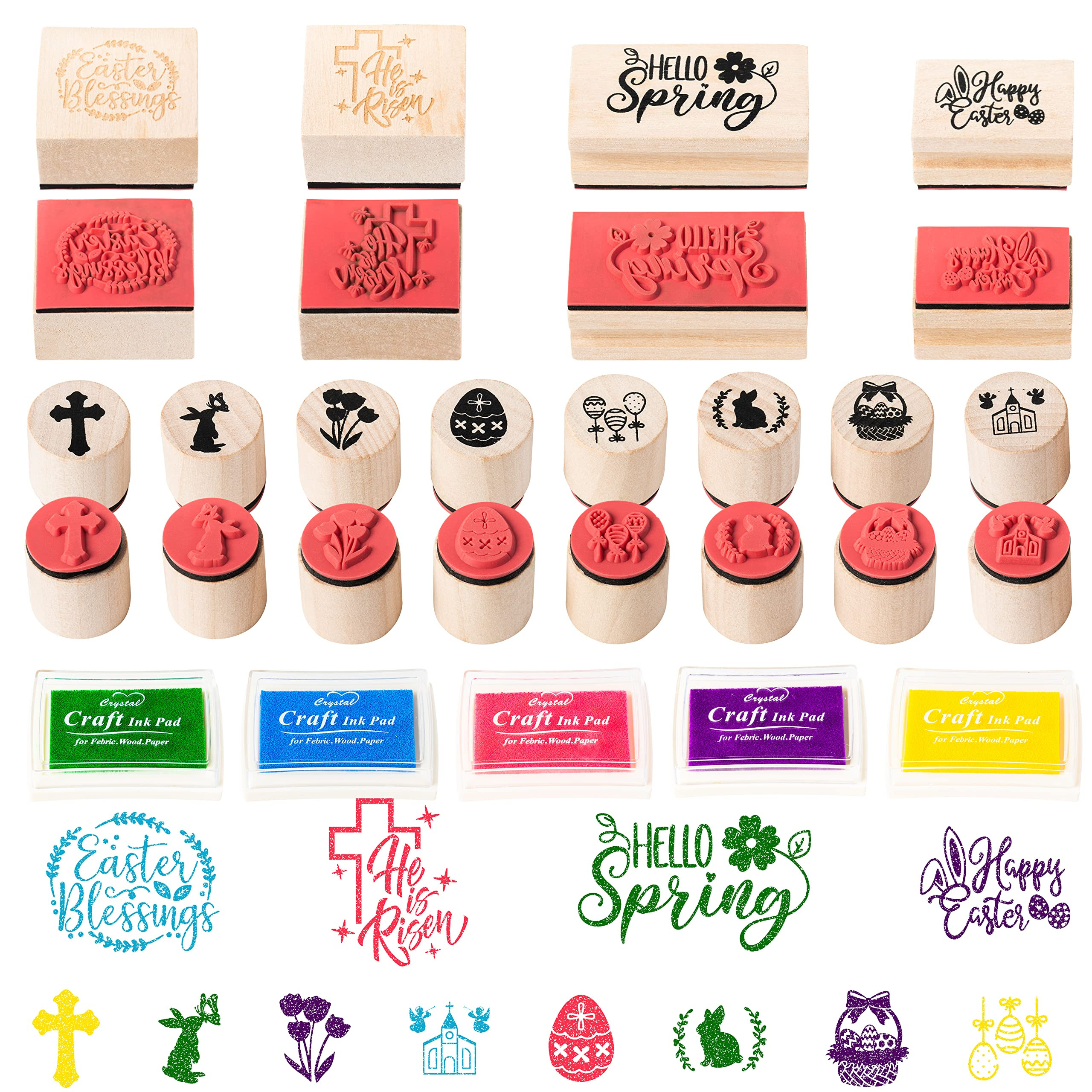 MALLMALL6 17Pcs Easter Wooden Rubber Stamper Craft with Ink Pads Easter DIY Craft Gift Card Wood ... | Amazon (US)